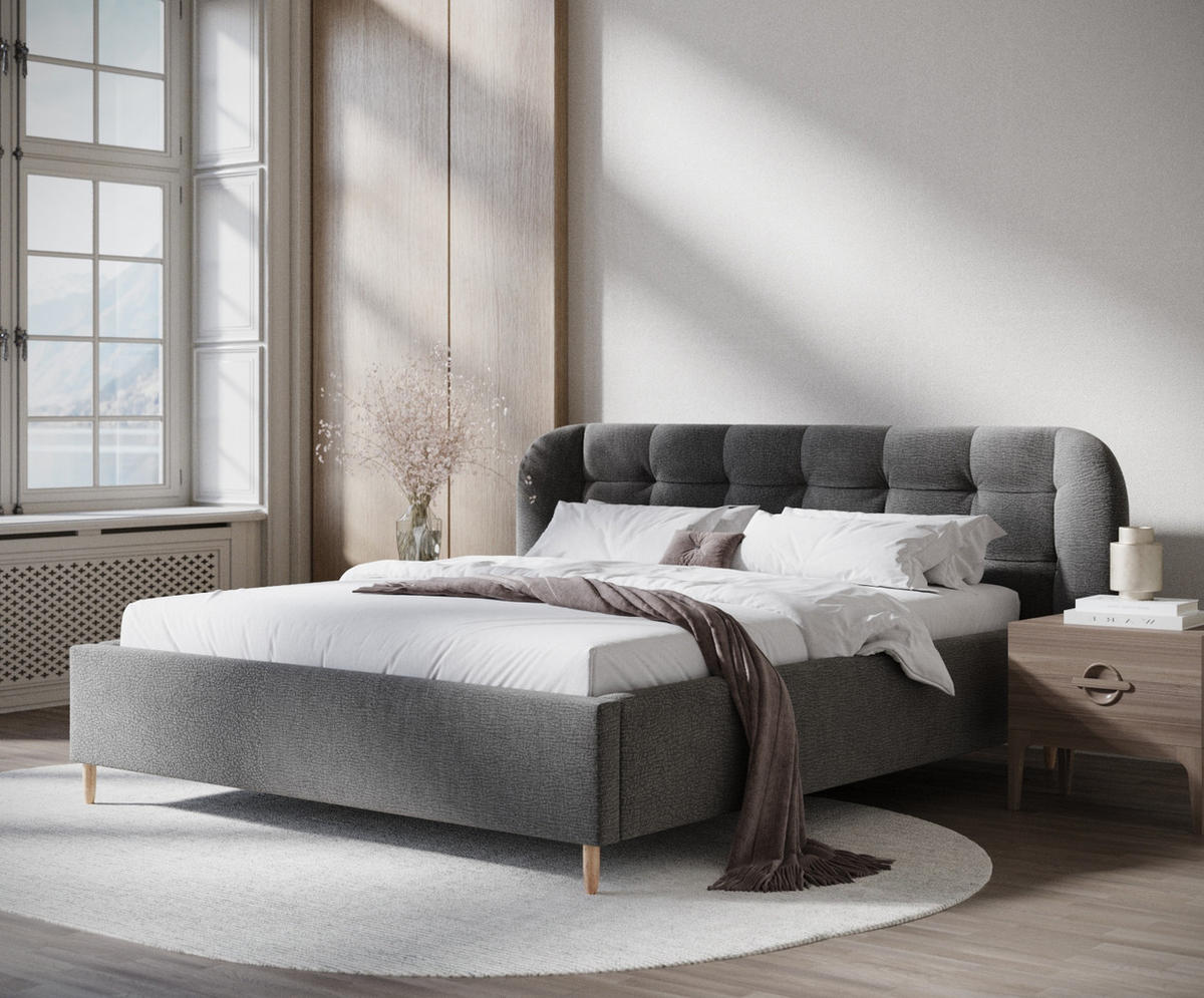 POLSTERBETT Nuno Grau 140/200 cm im Chenille-Stoff - Naturfarben/Grau, Holz/Holzwerkstoff (140/200cm) - Maison de Reve