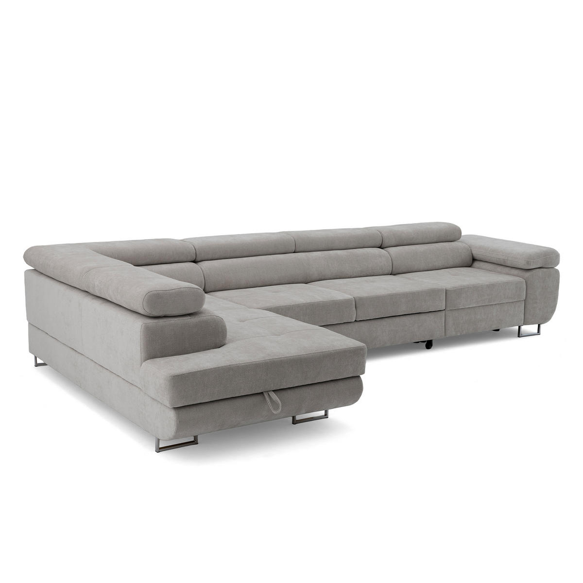 ECKSOFA WILD MAXI L Links mit Schlaffunktion 125x195 Chenille Grau - Chromfarben/Grau, Holz/Textil (350/203cm) - Muffo