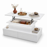 COUCHTISCH in Weiß 90/55/41 cm aus Spanplatte mit LED-Beleuchtung, 4 Schubladen und Ausziehplatte - Weiß, Holzwerkstoff (55/90/41cm) - CHICFURN
