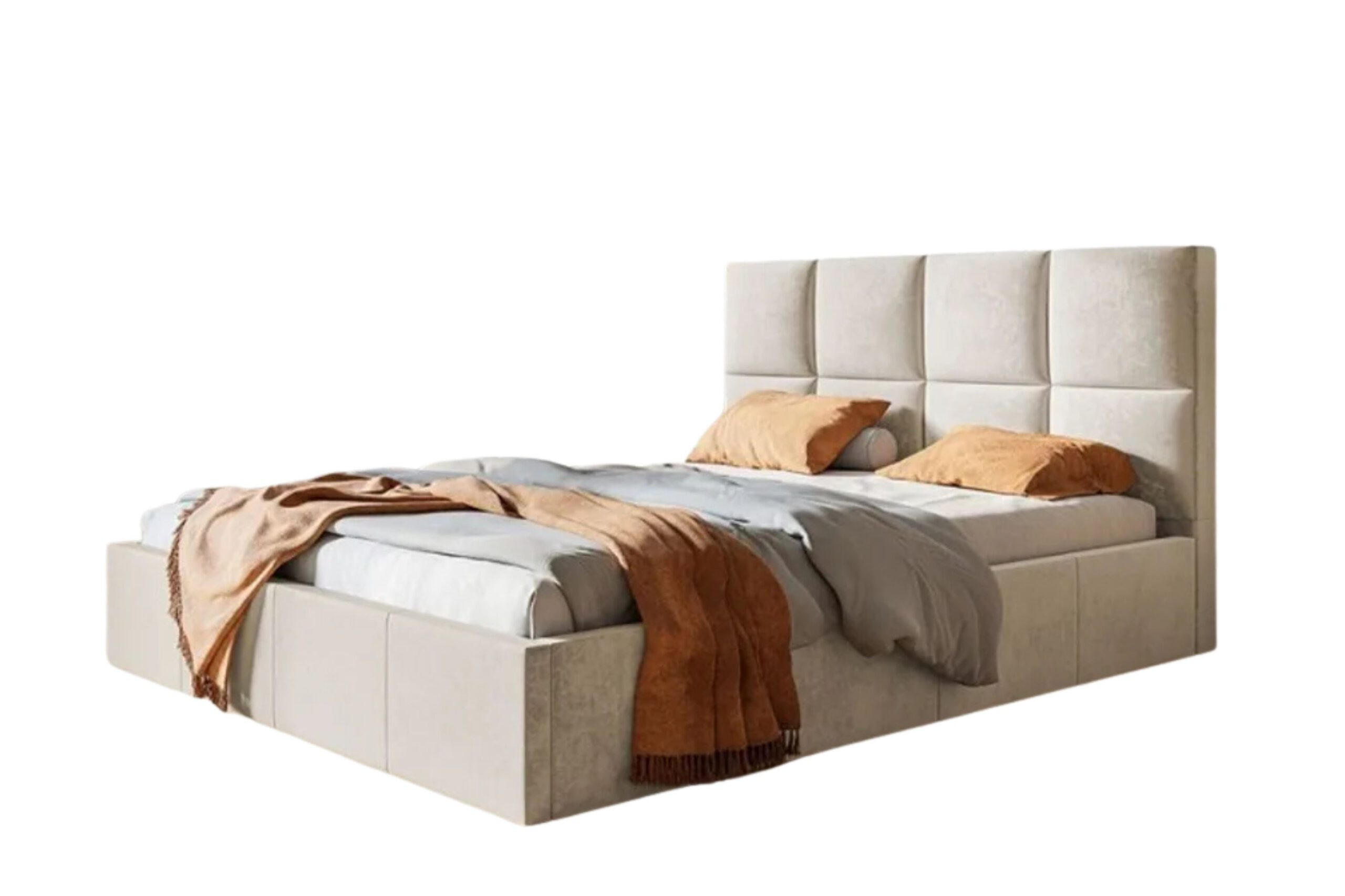 POLSTERBETT SLIM mit Kopfteil, 140x200 cm mit Bettkasten und Lattenrost aus Holz, Velourstoff, Farbe: Beige - Beige, Holz/Kunststoff (140/200cm) - Sepro Meble