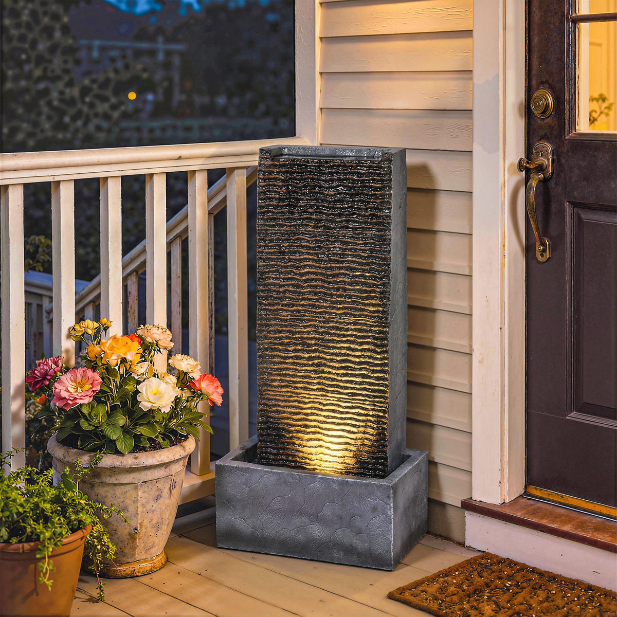 SPRINGBRUNNEN DE-10280 2-stufig mit LED Granitoptik - Grau, Kunststoff (37.5/22/80cm) - ComfortXL