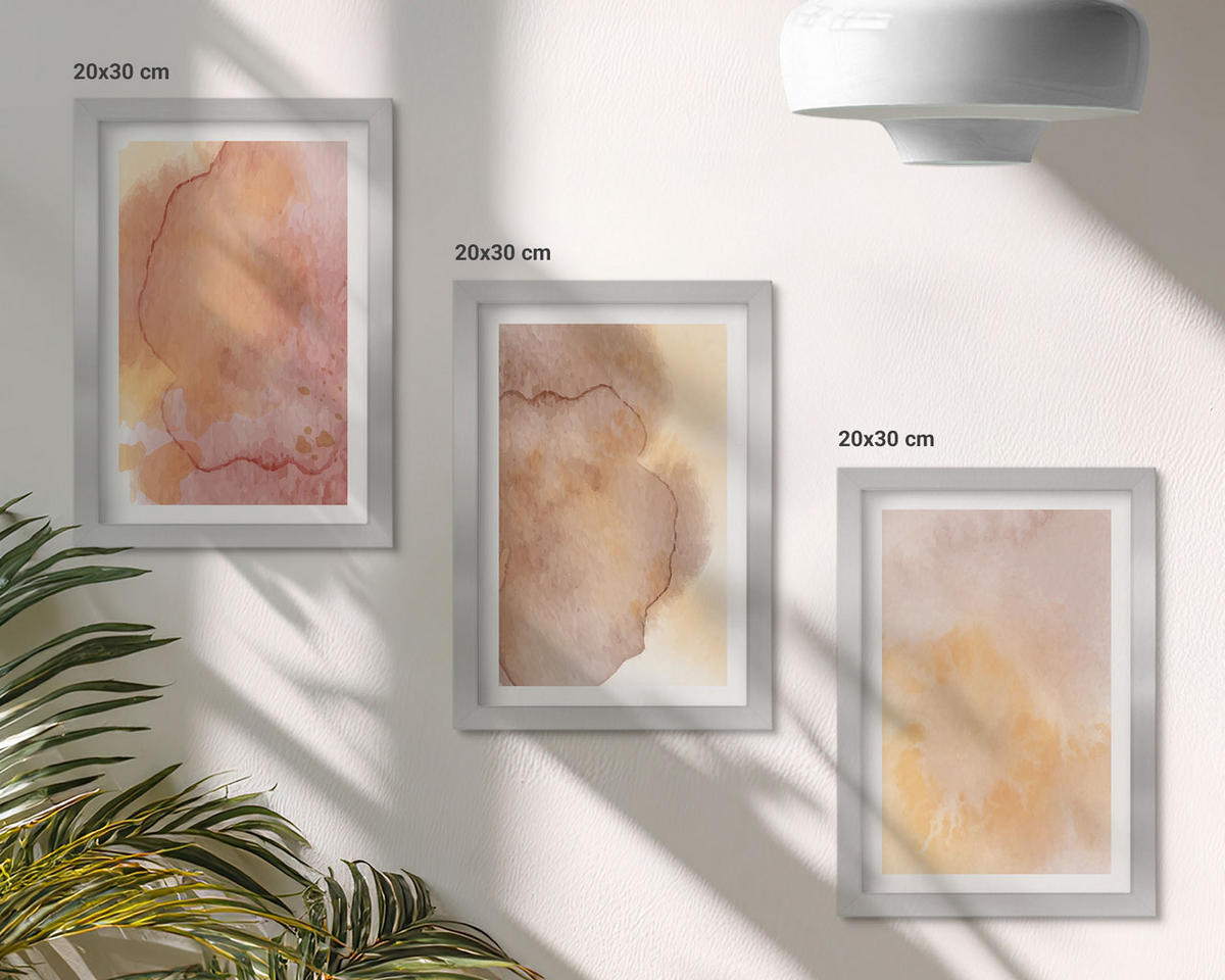 BILDER SET 3er Set - 20x30 cm Silberner Rahmen - Warme, farbenfrohe Aquarelltexturen - Silberfarben, Kunststoff (20/30cm) - TULUP