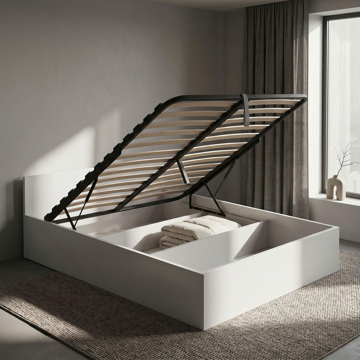 BETT mit Bettkasten 140x200 cm Metalllattenrost Weiß - Weiß, Holzwerkstoff (140/200cm) - Akord