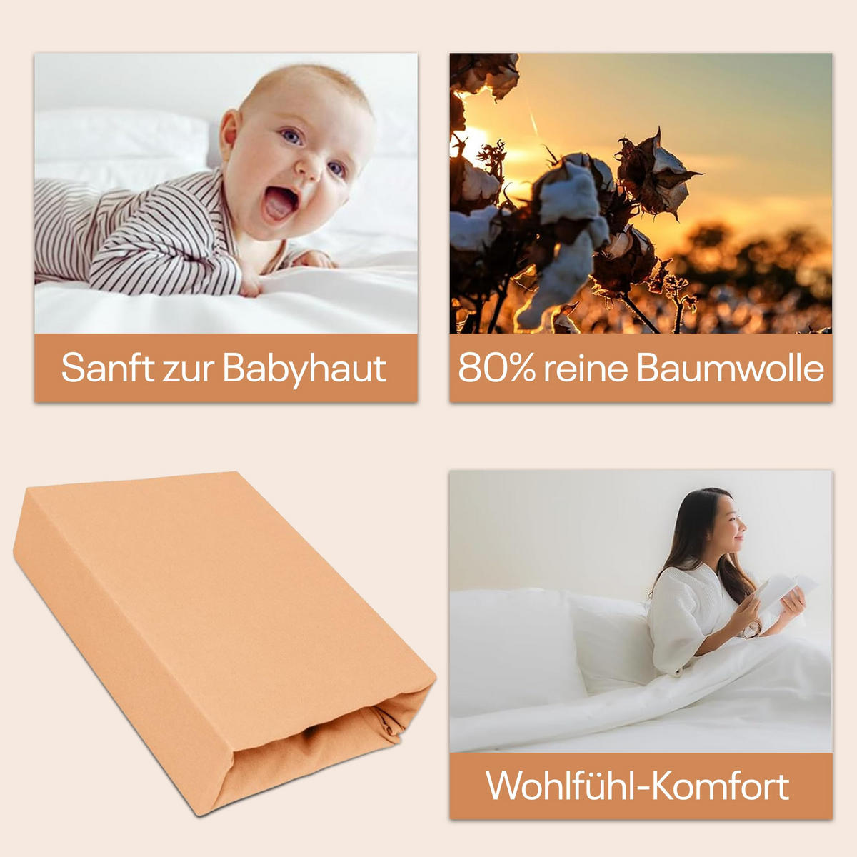 SPANNBETTLAKEN 200/220 cm, Jersey Elastisch 100 % Baumwolle Lachs - Sandfarben, Textil (200/220cm) - Best For Home