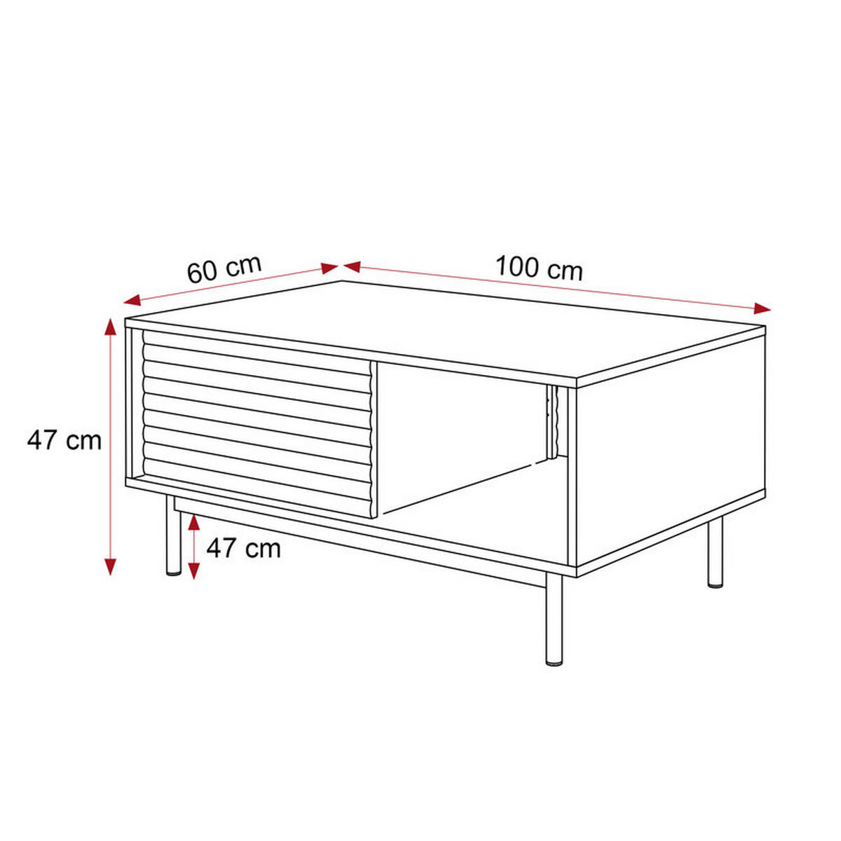 COUCHTISCH LUSSO 100/60/47 cm Rechteckig, Eiche/Kaschmir - Eichefarben, Holzwerkstoff/Metall (60/100/47cm) - Idohome