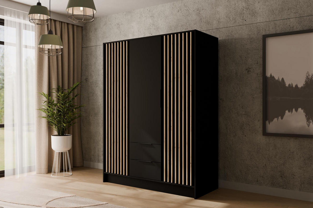 KLEIDERSCHRANK NELIA - 150 cm - Schwarz/Eiche Artisan, Holzwerkstoff (150/200/51cm) - ALTDECOR