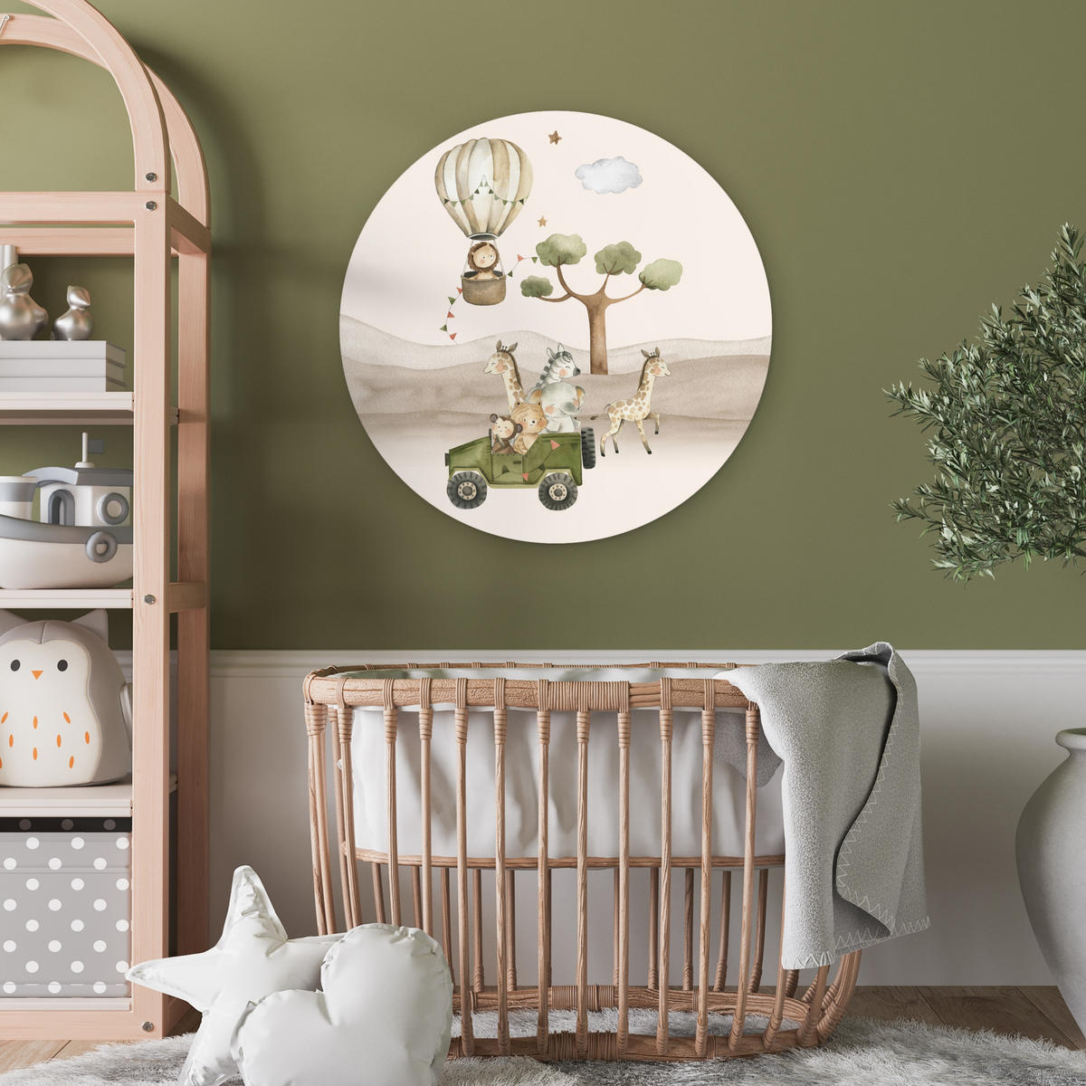 NÁSTĚNNÝ OBRAZ Divoká zvířata - Safari - Akvarel - Horkovzdušný balón 60x60 cm - béžová, plast (60/60cm) - MuchoWow