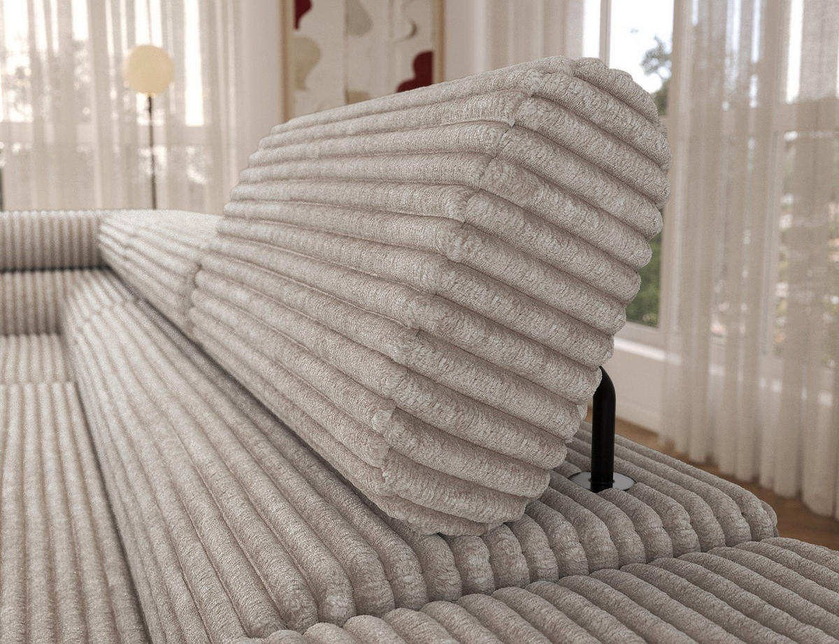 ECKSOFA COLESIO L-Form, Schlaffunktion, Bettkasten, verstellbare Kopfstützen, Wellenfederung, Metallfüße, breiter Cordstoff - Schwarz/Weiß, Kunststoff/Metall (269/204cm) - Wohnideebilder