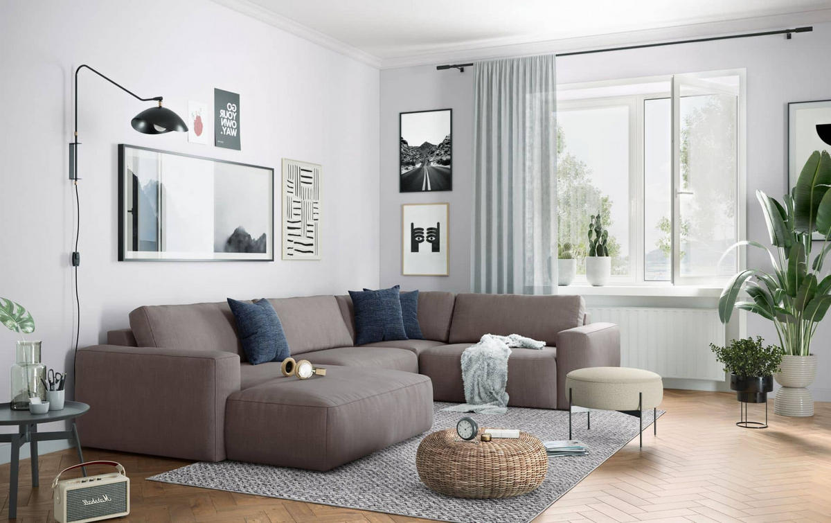 WOHNLANDSCHAFT mit wasserabweisendem Stoff - Taupe/Anthrazit, Holz/Kunststoff (249/89/367cm) - Cotta