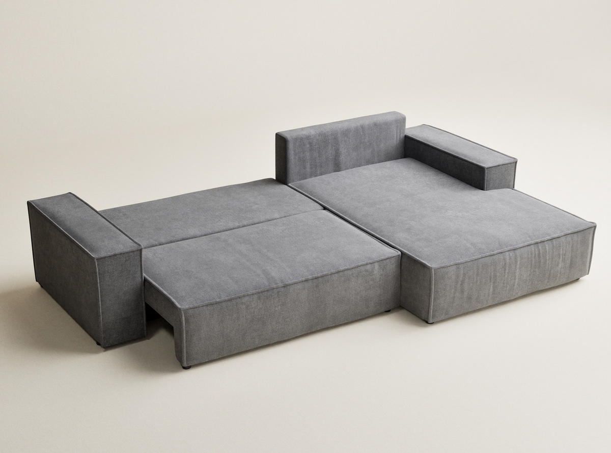 ECKSOFA Maze Grau Chenille-Stoff - Rechts Seite - Schwarz/Grau, Holz/Holzwerkstoff (294/185cm) - Maison de Reve