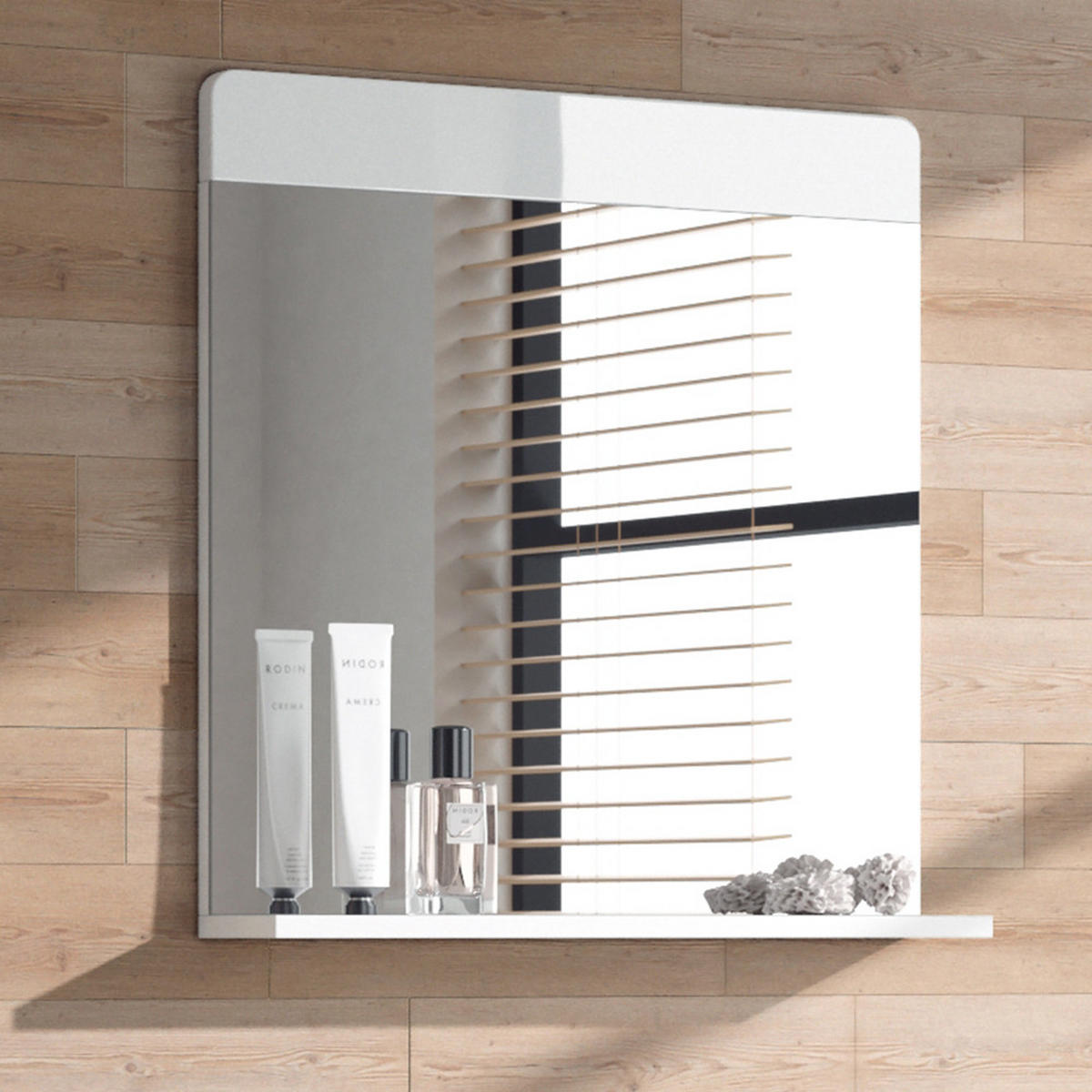 BADEZIMMERSPIEGEL Izan Weiß Hochglanz 60 x 62 cm - Weiß, Glas (60/62/12cm) - Vicco
