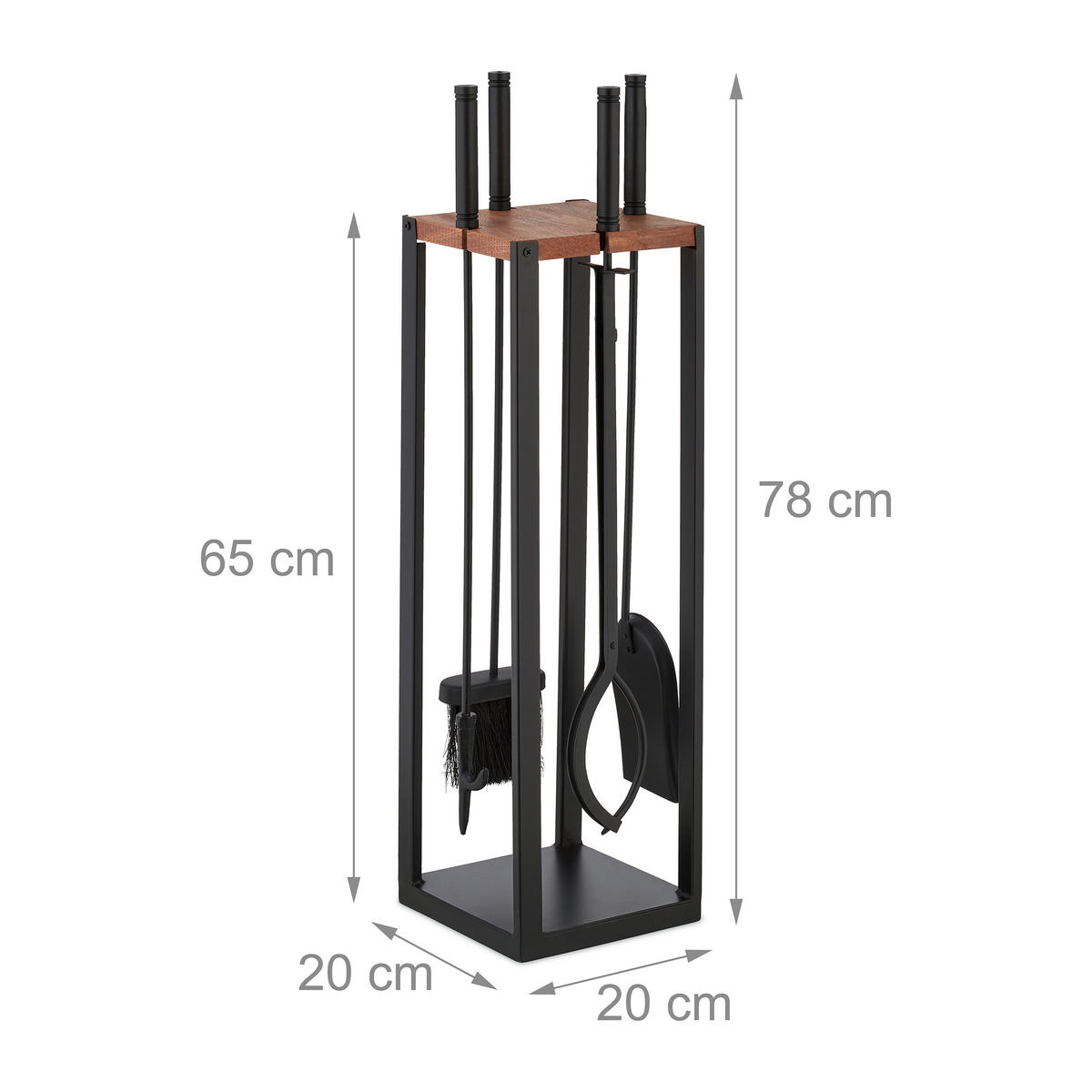 5-TLG.KAMINBESTECK-SET - Schwarz, Holz/Metall (20/78/20cm) - Relaxdays