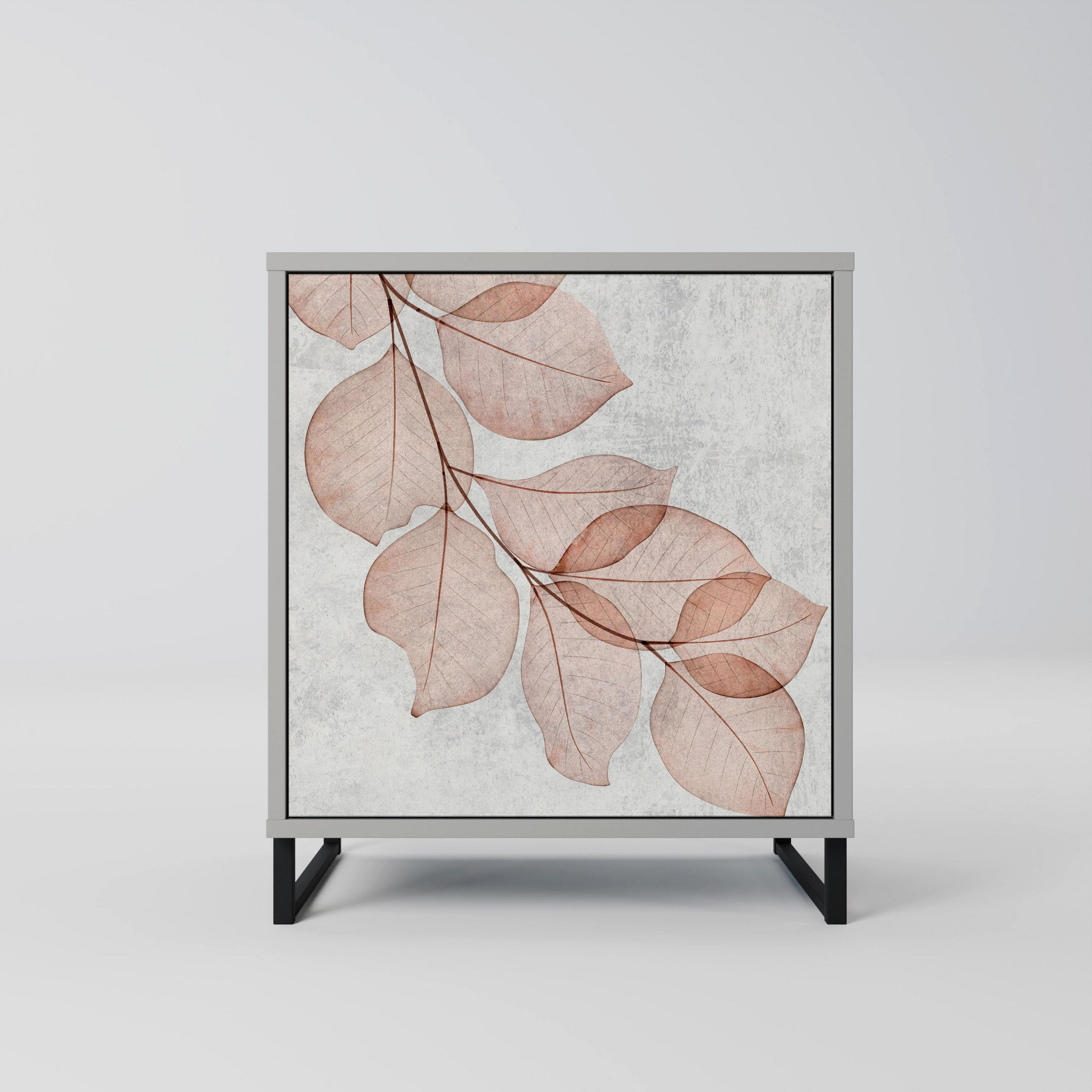 SIDEBOARD AUTUMN FRAGILITY, Grau, 57,5x42x67,5 cm, Schwarze Metall-Rahmenfüße - Multicolor/Schwarz, Holzwerkstoff/Metall (57.5/67.5/42cm) - SpaceRebels