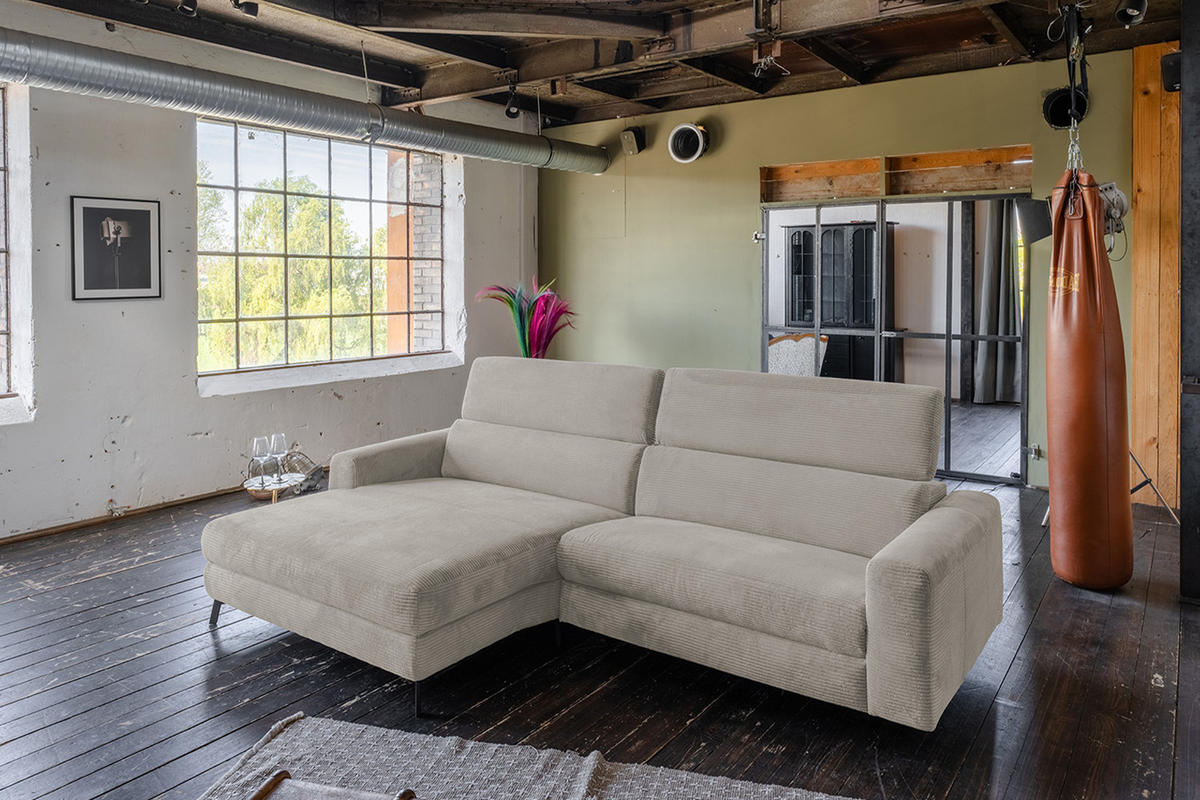 ECKSOFA LAISKA Steingrau Cord - Schwarz/Grau, Textil/Metall (282/177cm) - KAWOLA