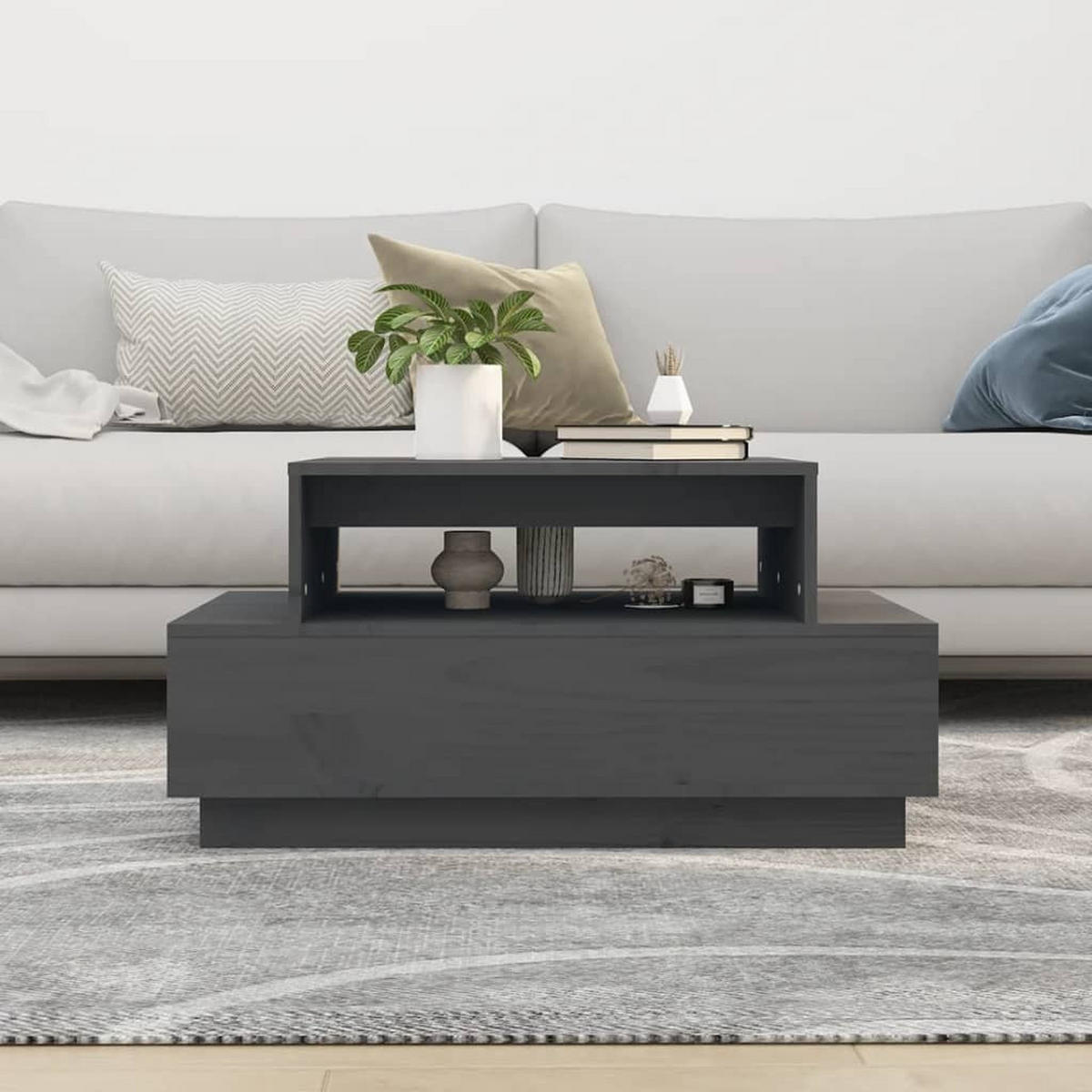 COUCHTISCH Grau 80x55x40,5 cm Massivholz Kiefer - Grau, Holz (80/55/40.5cm) - furnicato