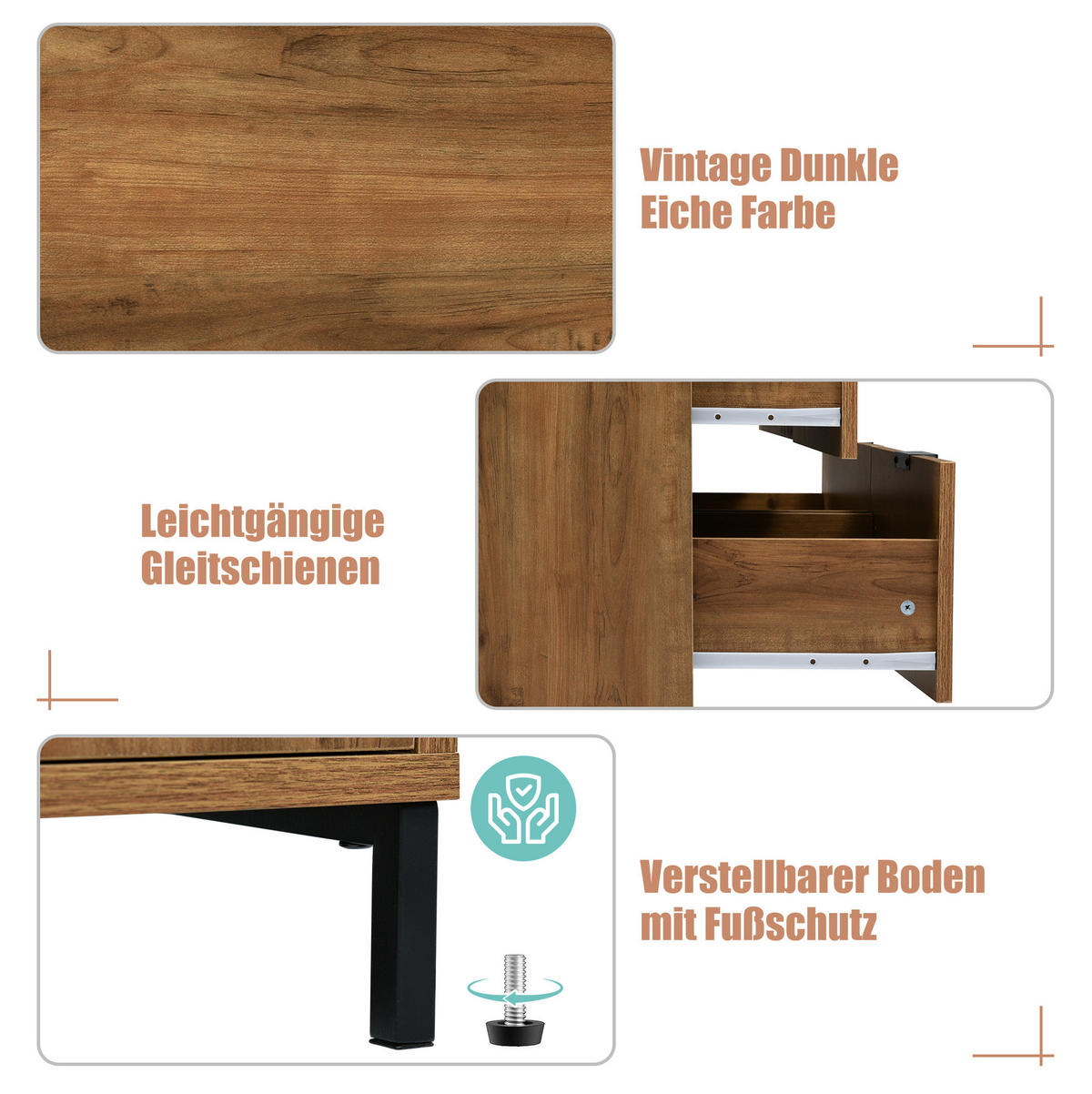KOMMODE 120/40/76 cm aus Spanplatte mit höhenverstellbarem Fachboden Dunkle Eiche - Nussbaumfarben, Holzwerkstoff (120/76/40cm) - Modenvie