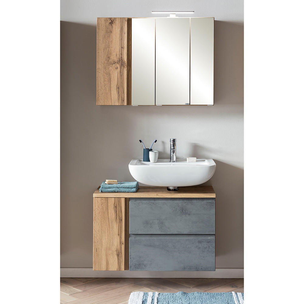 BADMÖBEL-SET Vasto-03 - Grau, Holzwerkstoff (85/200/35cm) - Lomado