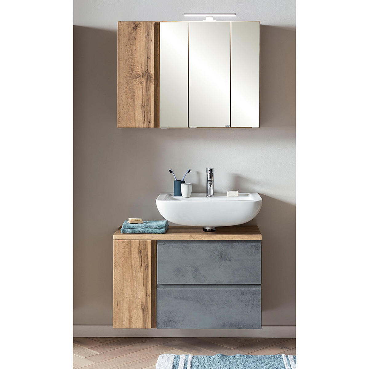 BADMÖBEL-SET Vasto-03 - Grau, Holzwerkstoff (85/200/35cm) - Lomado