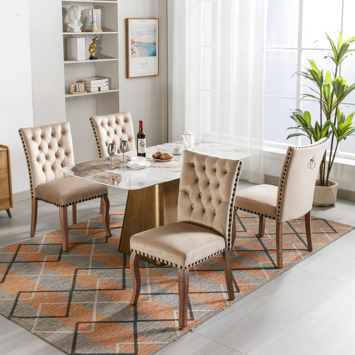 POLSTERSTUHL mit Kissen und Samtbezug Cappuccino 63x49x95 cm Textil 4er-Set - Cappuccino, Textil (63/95/49cm) - SONNENH