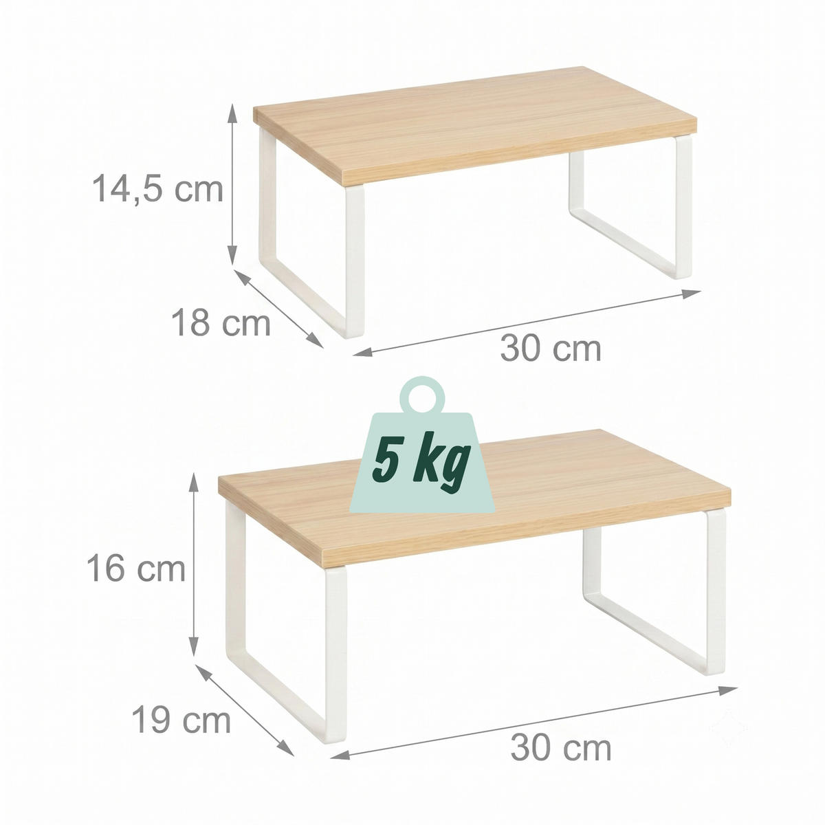 GEWÜRZREGAL Natur-Weiß 2er-Set 60 cm - Hellbraun/Weiß, Holz/Metall (29.5/15.5/30cm) - Relaxdays