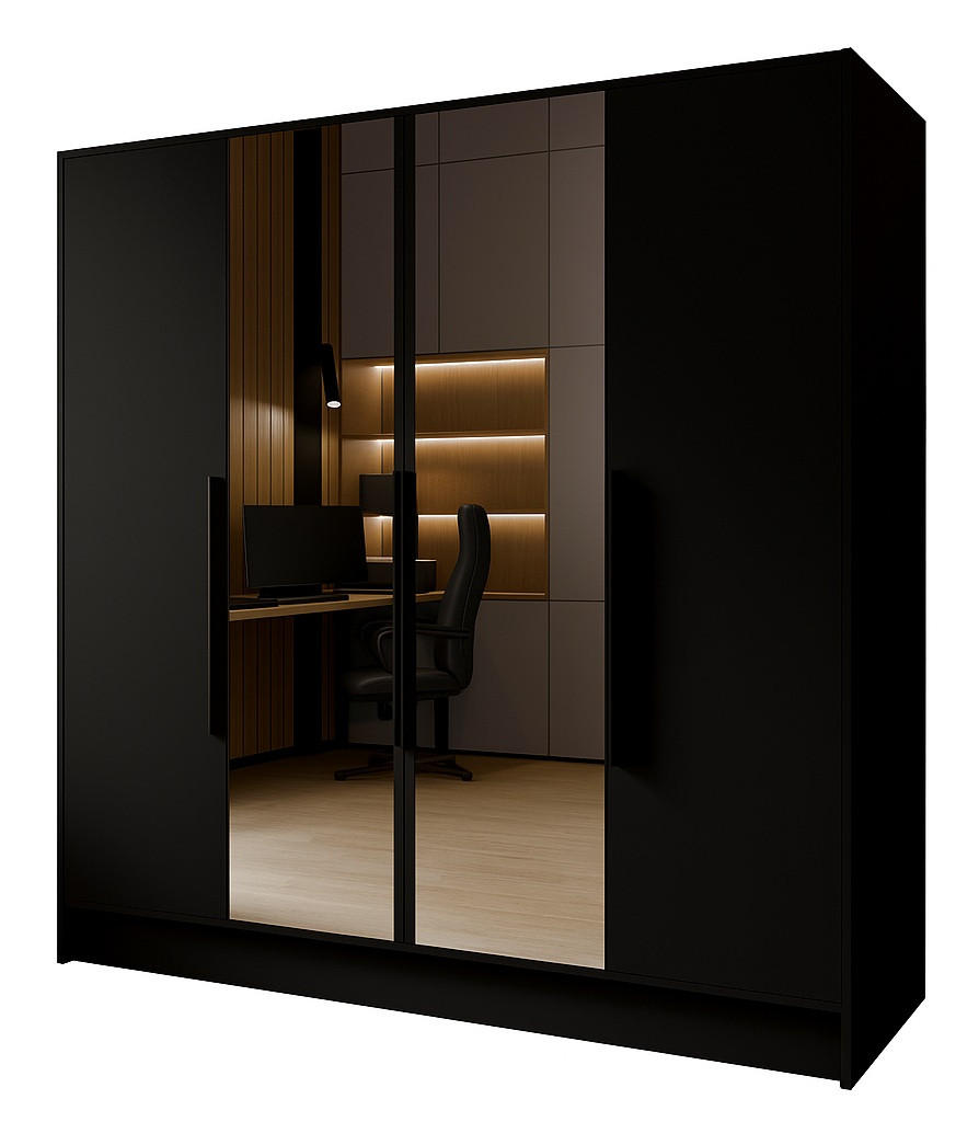 SCHRANK Schwarz LUSO Mit Spiegel Und Schwarzen Griffen 200 g - Schwarz, Holzwerkstoff (200/200/51cm) - Sepro Meble