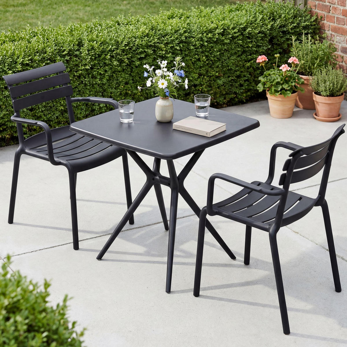 GARTENSITZGRUPPE 2 Kunststoff Schwarz - Schwarz, Kunststoff - CLP