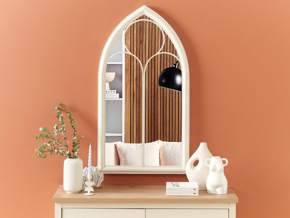 WANDSPIEGEL weiß Fensteroptik 62/113 cm Trelly - Weiß, Metall (62/113/5cm) - Beliani