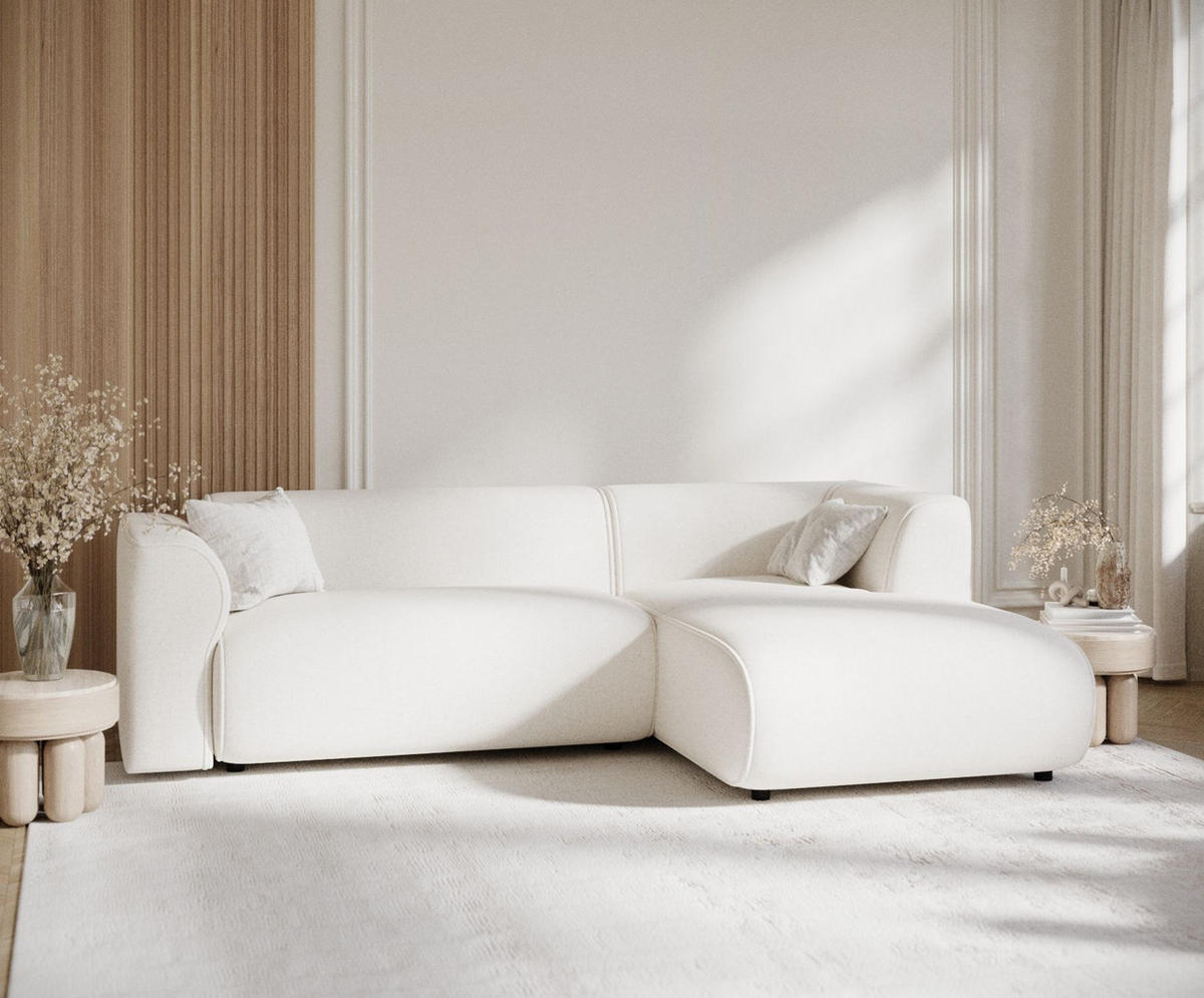 ECKSOFA Melani Creme Webstoff - Rechts Seite - Creme/Schwarz, Holz/Holzwerkstoff (162/256cm) - Maison de Reve