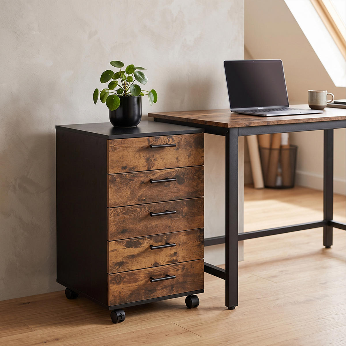 ROLLCONTAINER Vintagebraun 5 Schubladen mit Rollen - Multicolor, Holzwerkstoff/Kunststoff (40/69/40cm) - Relaxdays