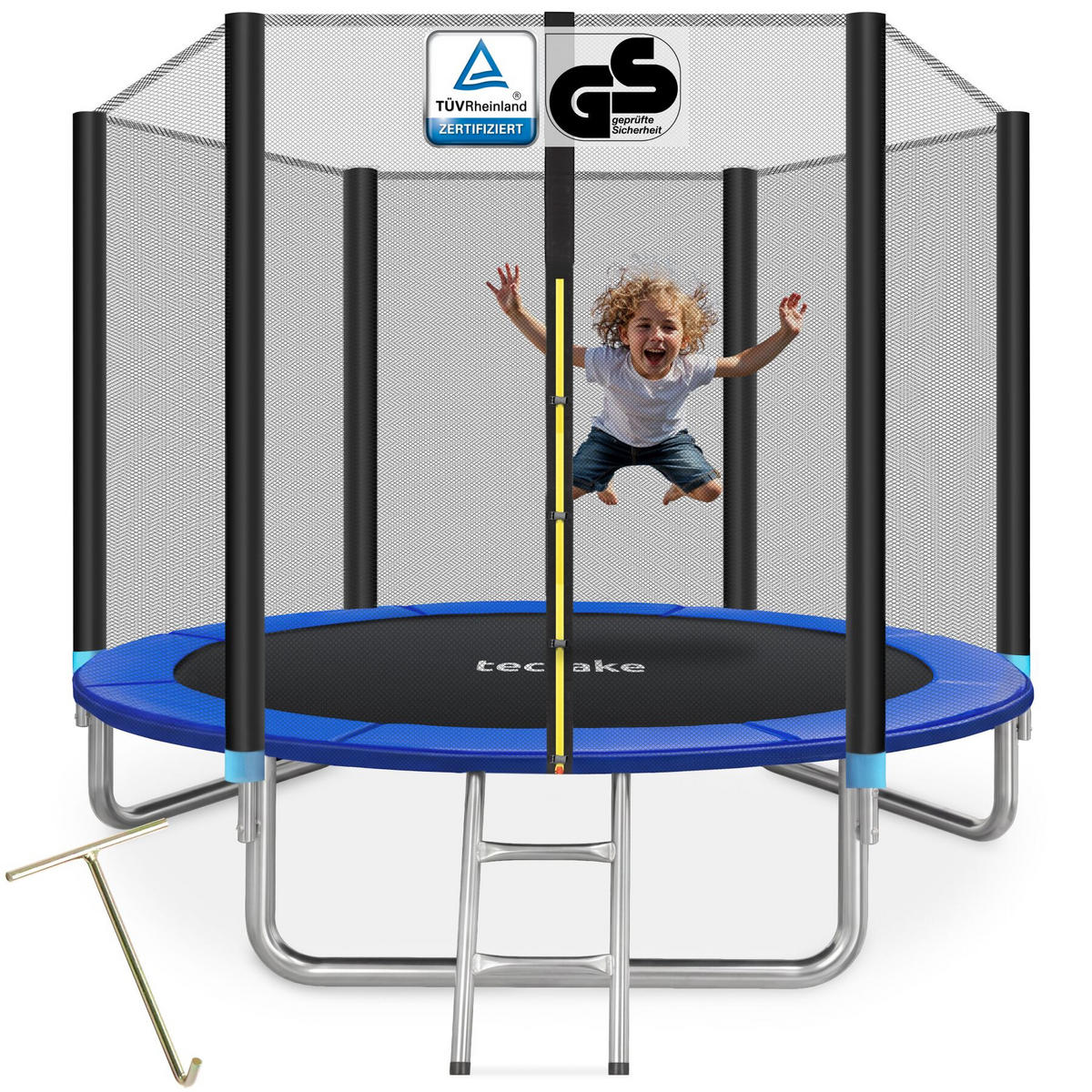 TRAMPOLIN Garfunky, inklusive Einstiegsleiter, schwarz/blau - Blau/Schwarz, Metall (244/239/244cm) - tectake