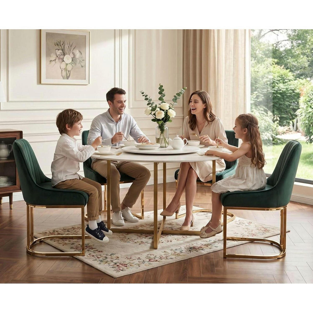 ESSZIMMERSTÜHLE 4er Set Samt Grün mit Metallbeinen - Grün, Textil (47/79/53cm)