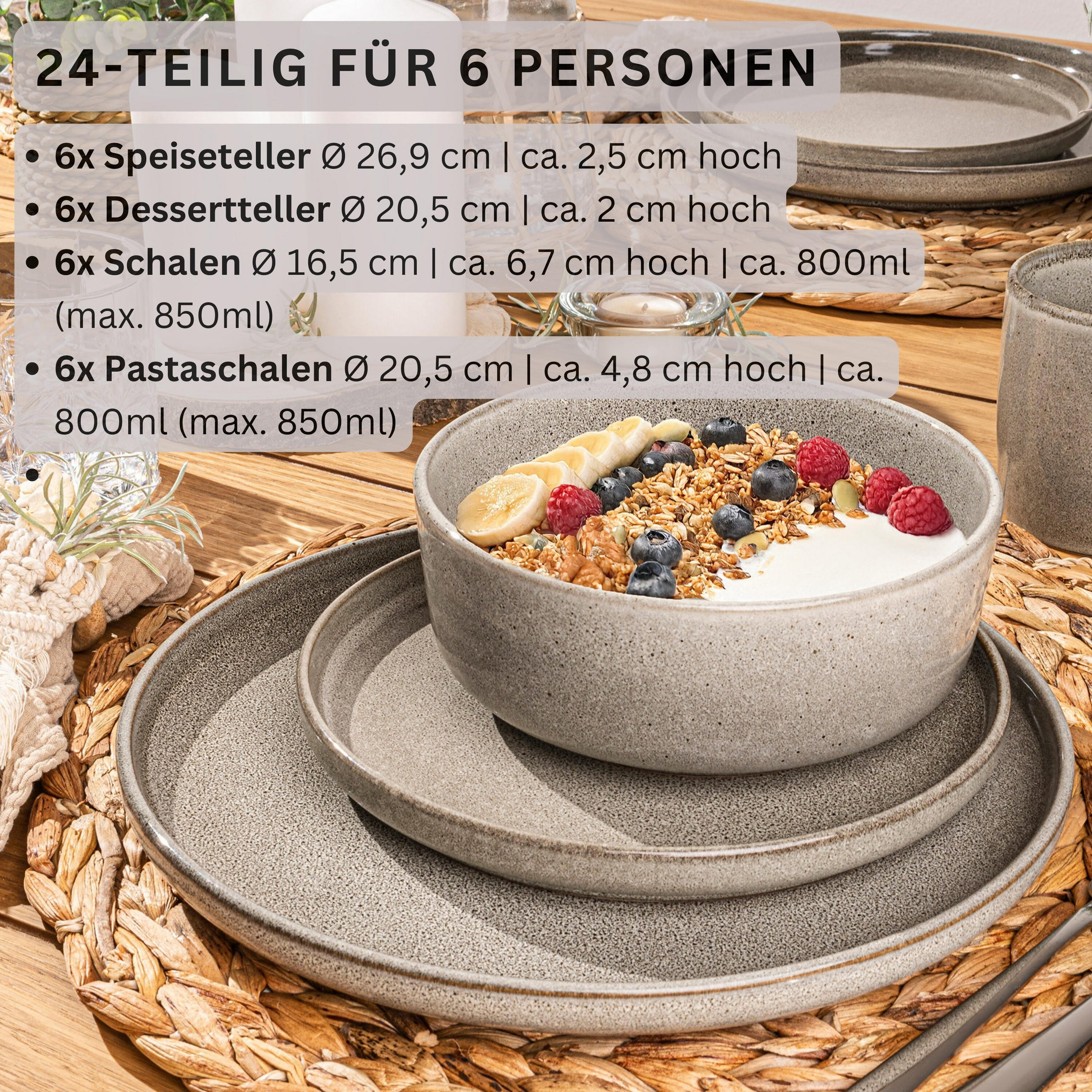 TAFELSERVICE KAIRO CLAY - 24 teilig aus Steingut - Grau, Keramik (70/30/70cm) - Sänger