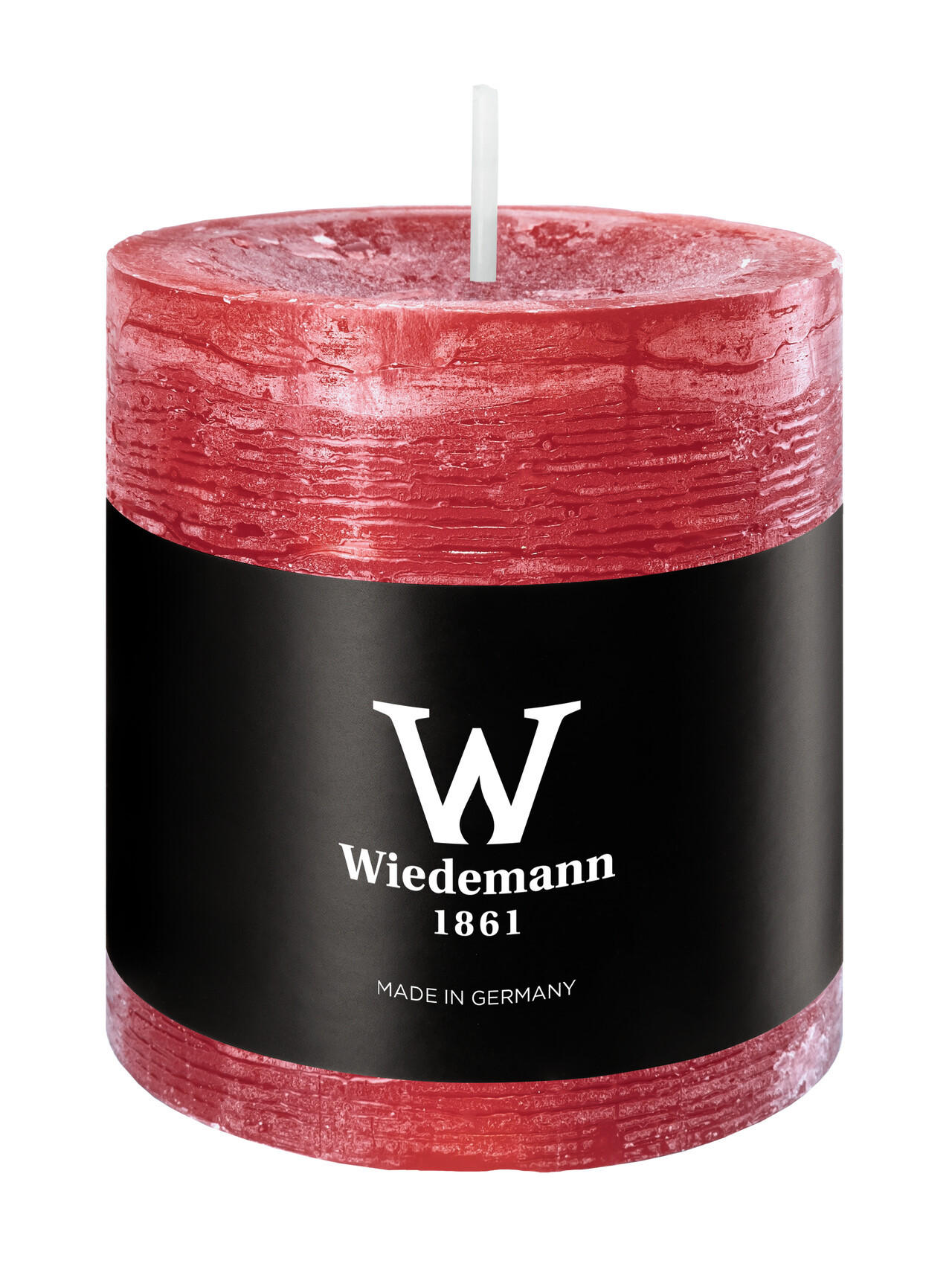 STUMPENKERZE Rustik Marble Style Rubin Rot 80 x Ø 68 mm, 1 Stück - Rot, Paraffin (7/8cm) - Wiedemann Kerzen