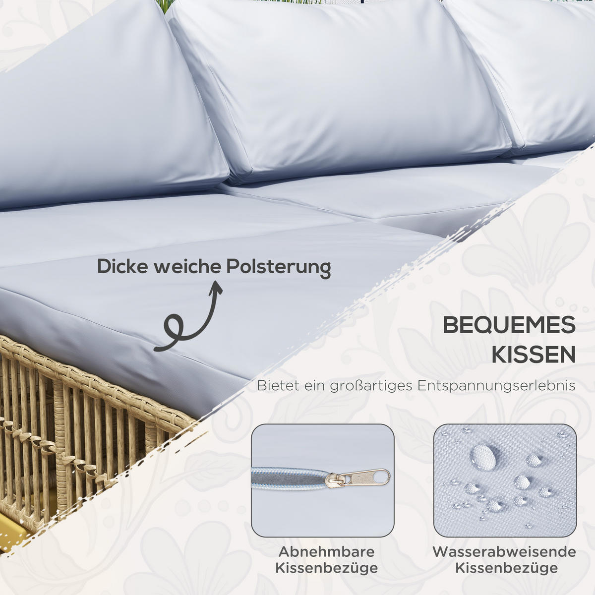 GARTENMÖBEL Set, PE Rattan, Beige+Grau - Beige/Grau, Kunststoff - Outsunny