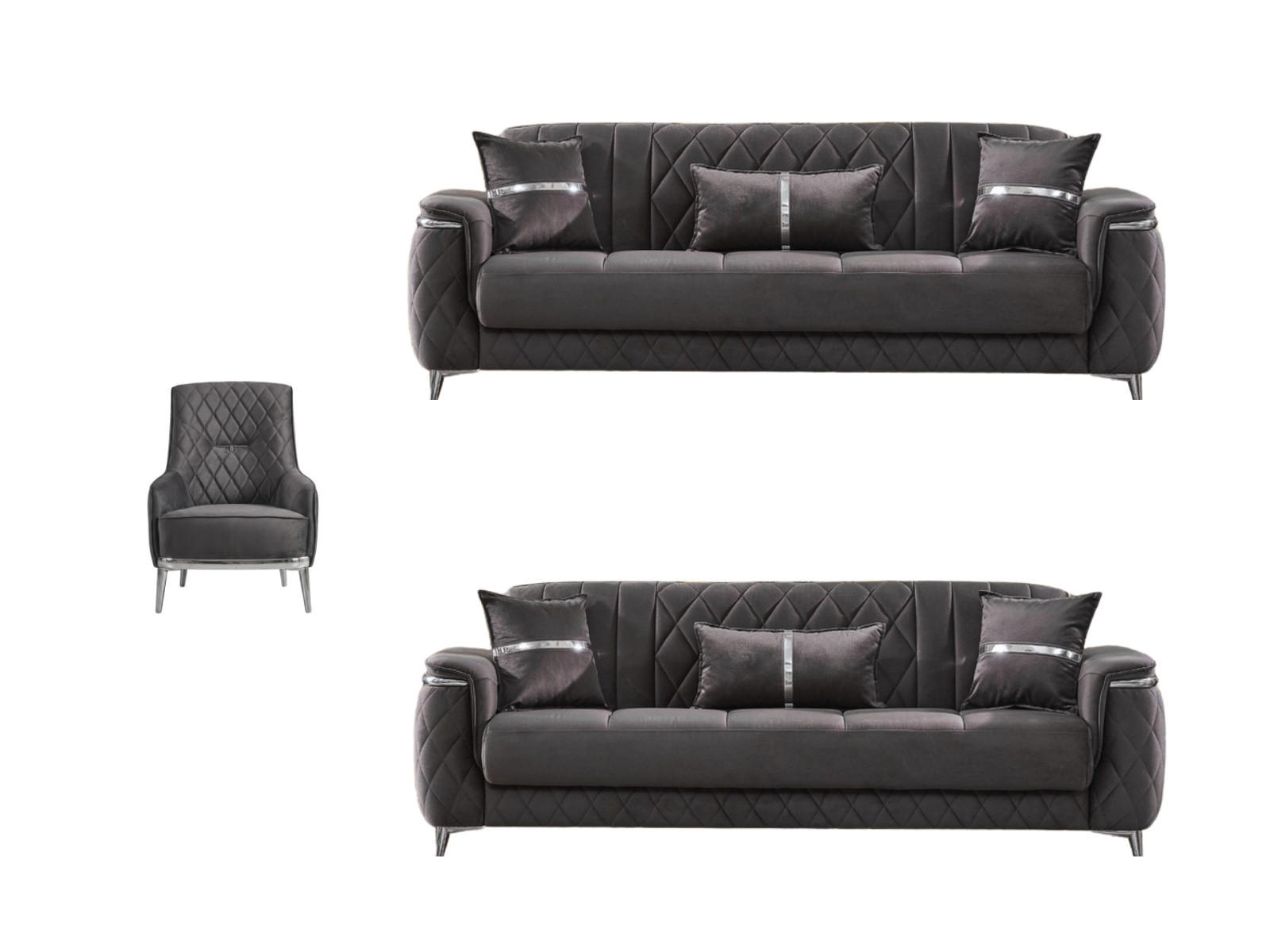 SITZGARNITUR Pasadena, Grau Stellvariante 2+2+1 - Grau, Holzwerkstoff/Kunststoff (177/90/98cm)