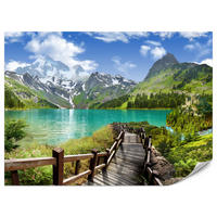 FOTOTAPETA Pre Obývaciu Izbu Drevené Mólo Horské Jazero Rastliny Pokoj 500 x 350 cm - hnedá/modrá, papier (500/350cm) - Muralo