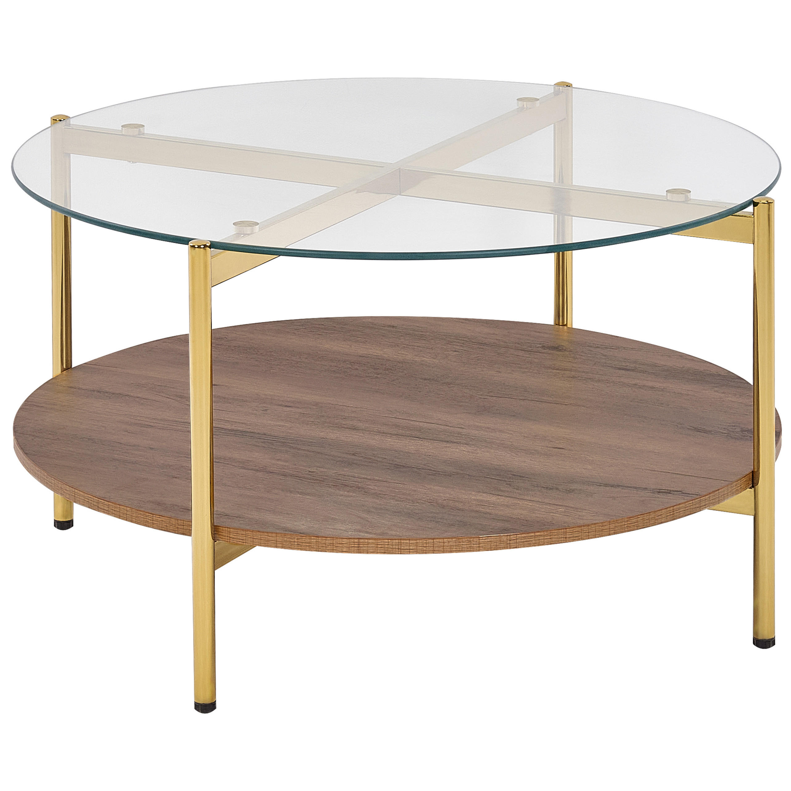 COUCHTISCH Gold/Dunkler Holzfarbton Lovell - Dunkelbraun/Goldfarben, Glas/Holzwerkstoff (80/80/45cm) - Beliani