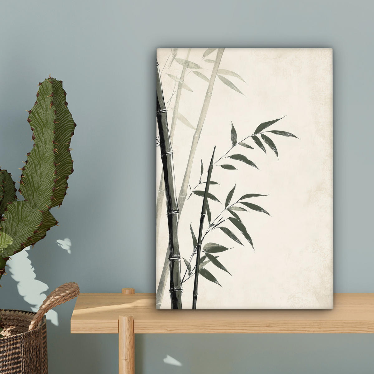 LEINWANDBILD Japandi - Bambus - Beige 20x30 cm - Eukalyptusholzfarben, Textil (20/30cm) - MuchoWow