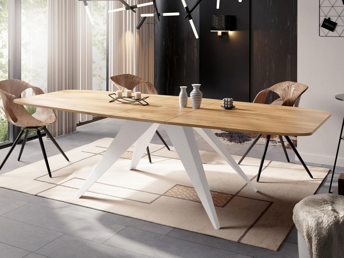 ESSTISCH Fatina rechteckig ausziehbar, Craft Eiche 160-198/90/76 cm - Eiche Wotan/Weiß, Holzwerkstoff/Metall (160/80/76cm) - WFL GROUP