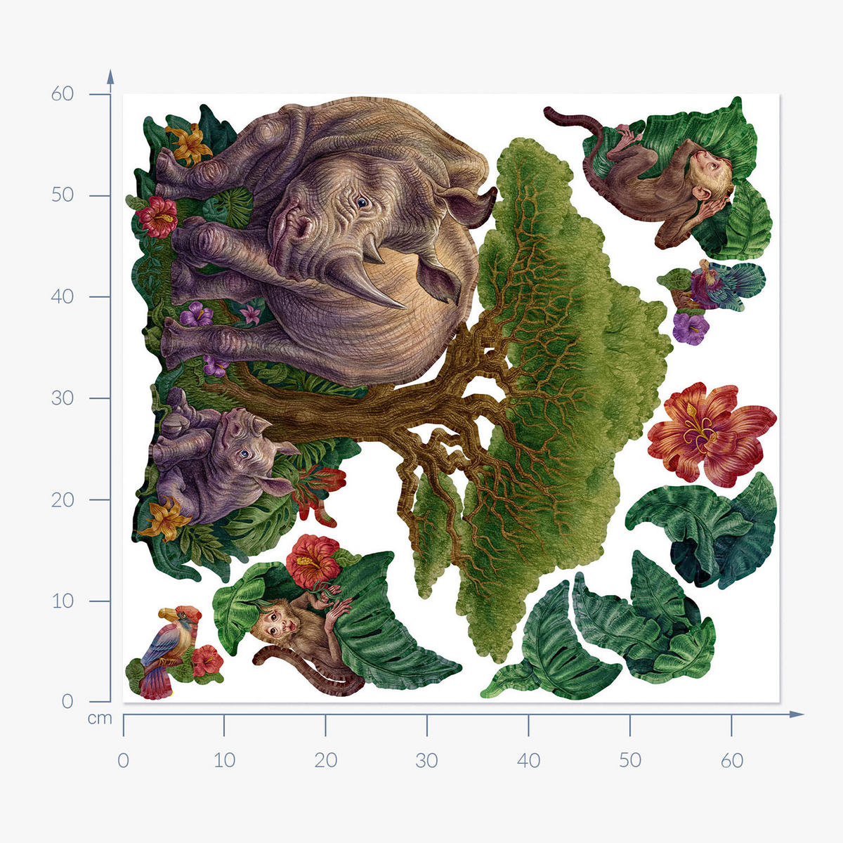 WANDAUFKLEBER 60x65cm - Zeichentrick-Wildtiere - Multicolor, Kunststoff (60/65/0.1cm) - Wallfluent