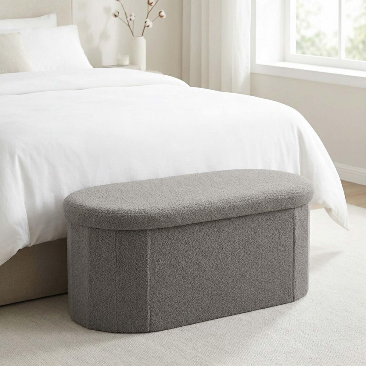LAVICE Tmavě šedá s úložným prostorem teddy čalounění 76 cm - antracitová, kompozitní dřevo/textil (76/38/38cm) - Relaxdays