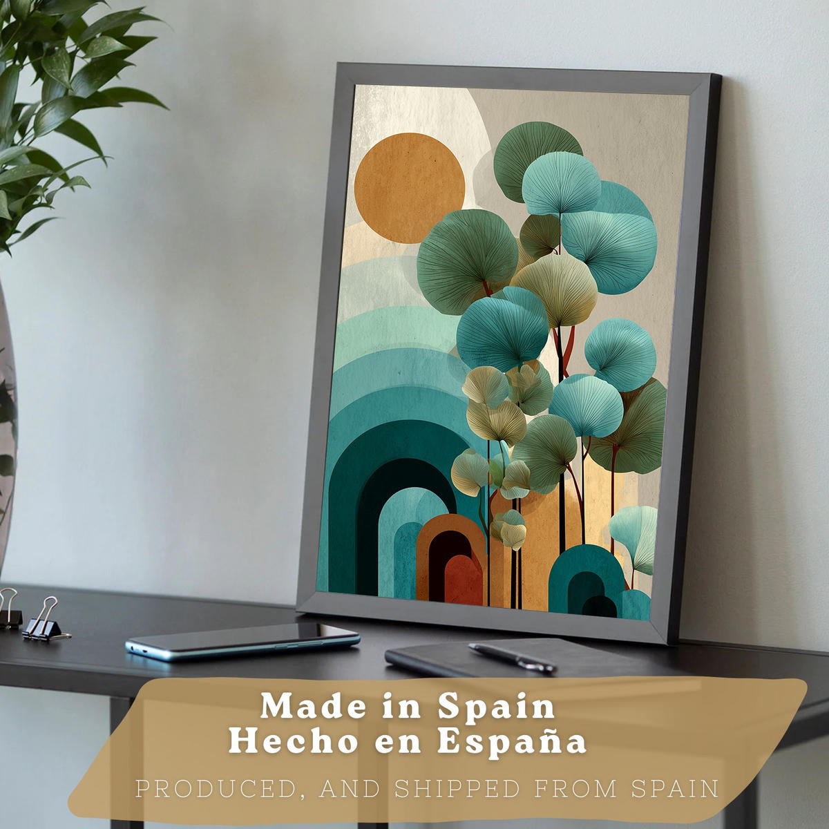 PLAKAT Sada 3 Abstrakt Tyrkys A3 Černý rám - černá, papír (29.7/1/42cm) - Nacnic
