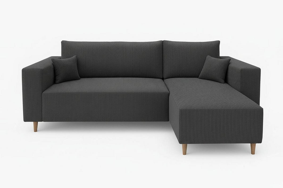 ECKSOFA RIO mit Schlaffunktion und Bettkasten, Farbe: Dunkelgrau, Cordstoff, Ottomane Universal - Dunkelgrau, Textil (249/142cm) - Marpur