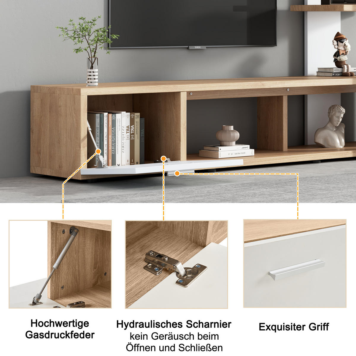 WOHNWAND / Lowboard 180/33,5/151,5 cm mit 1 Tür und offenen Fächern - Weiß, Holzwerkstoff (180/151.5/33.5cm) - BEAOK