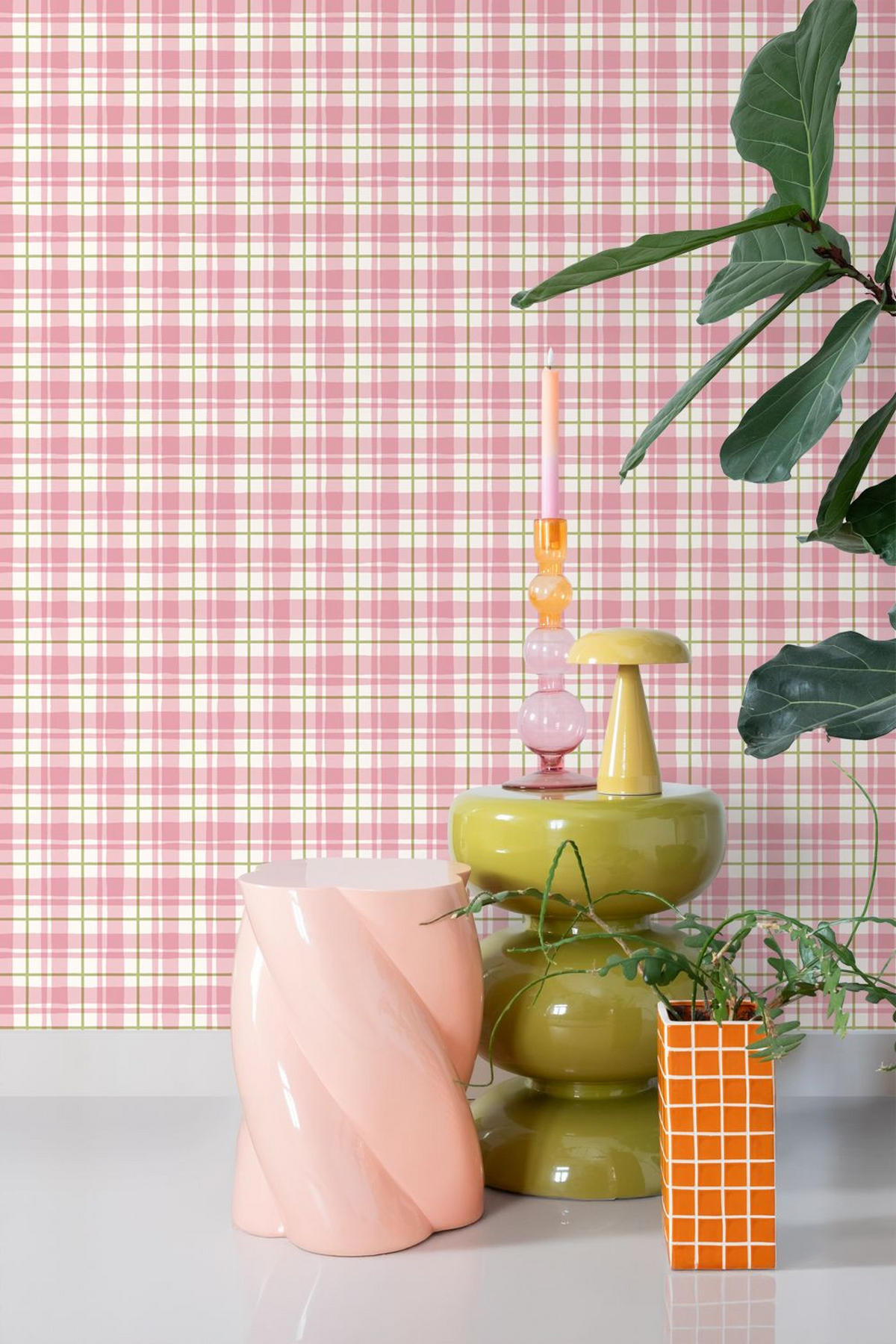 TAPETE Karomuster 50 x 900 cm - Pink, Papier (50/900cm) - ESTAhome