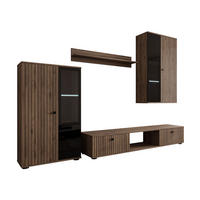 WOHNWAND Salsa II mit blauer LED Beleuchtung - Nussbaumfarben/Schwarz, Holzwerkstoff (235/180/41cm) - MIRJAN24