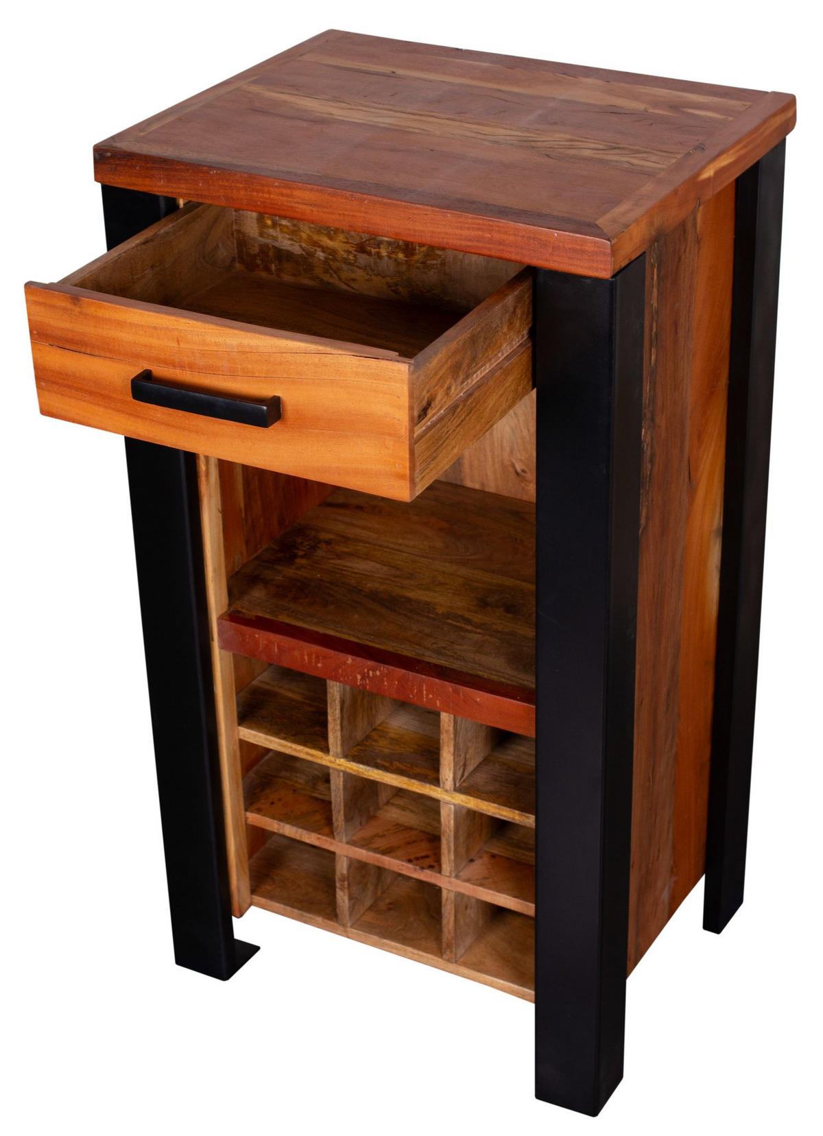 WEINKOMMODE Venosa Oldwood - 56 cm - Mangoholz - Schwarz/Braun, Holz/Metall (56/102/45cm) - bene living