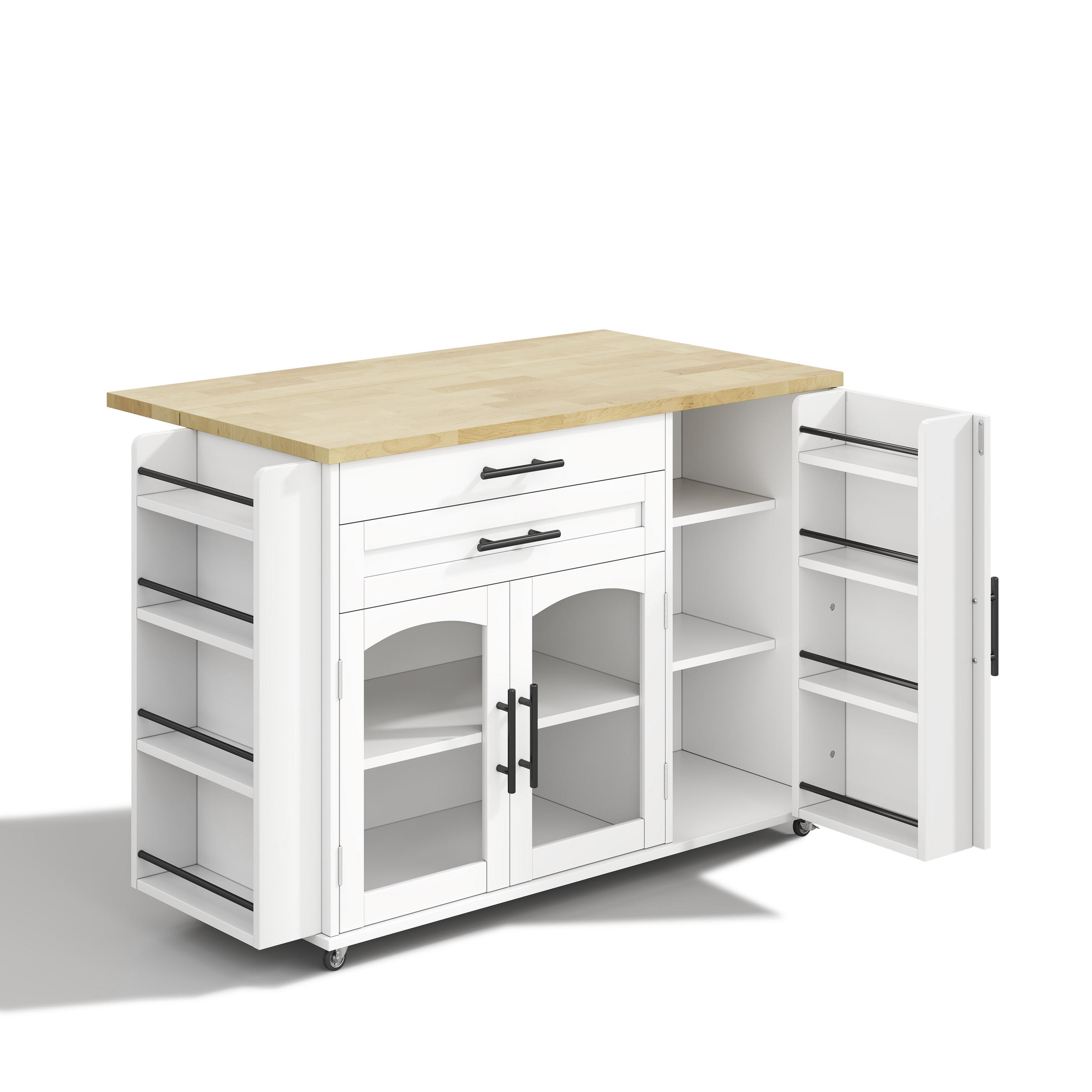 KÜCHENINSEL in Weiß und Naturfarbe Servierwagen mit Besteckschublade für Küchen und Wohnzimmer, B120/T45 (70)/H90 cm - Naturfarben, Holzwerkstoff (138/90/70cm) - STILVORA