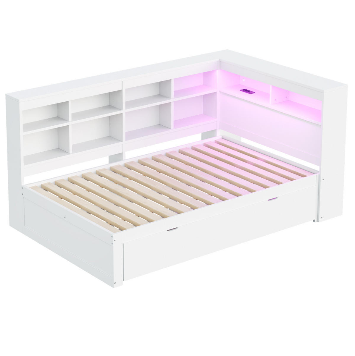 BETT 140/200 cm mit USB und LED, Weiß - Weiß, Holz (140/200cm) - OKMYHOME