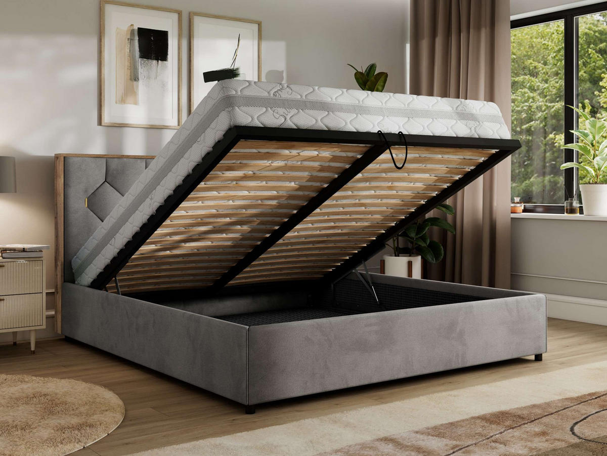 POLSTERBETT LARINO CLASSIC 180/200 - Hellgrau Velvet - ohne Matratze - Hellgrau, Textil (180/200cm) - MKS
